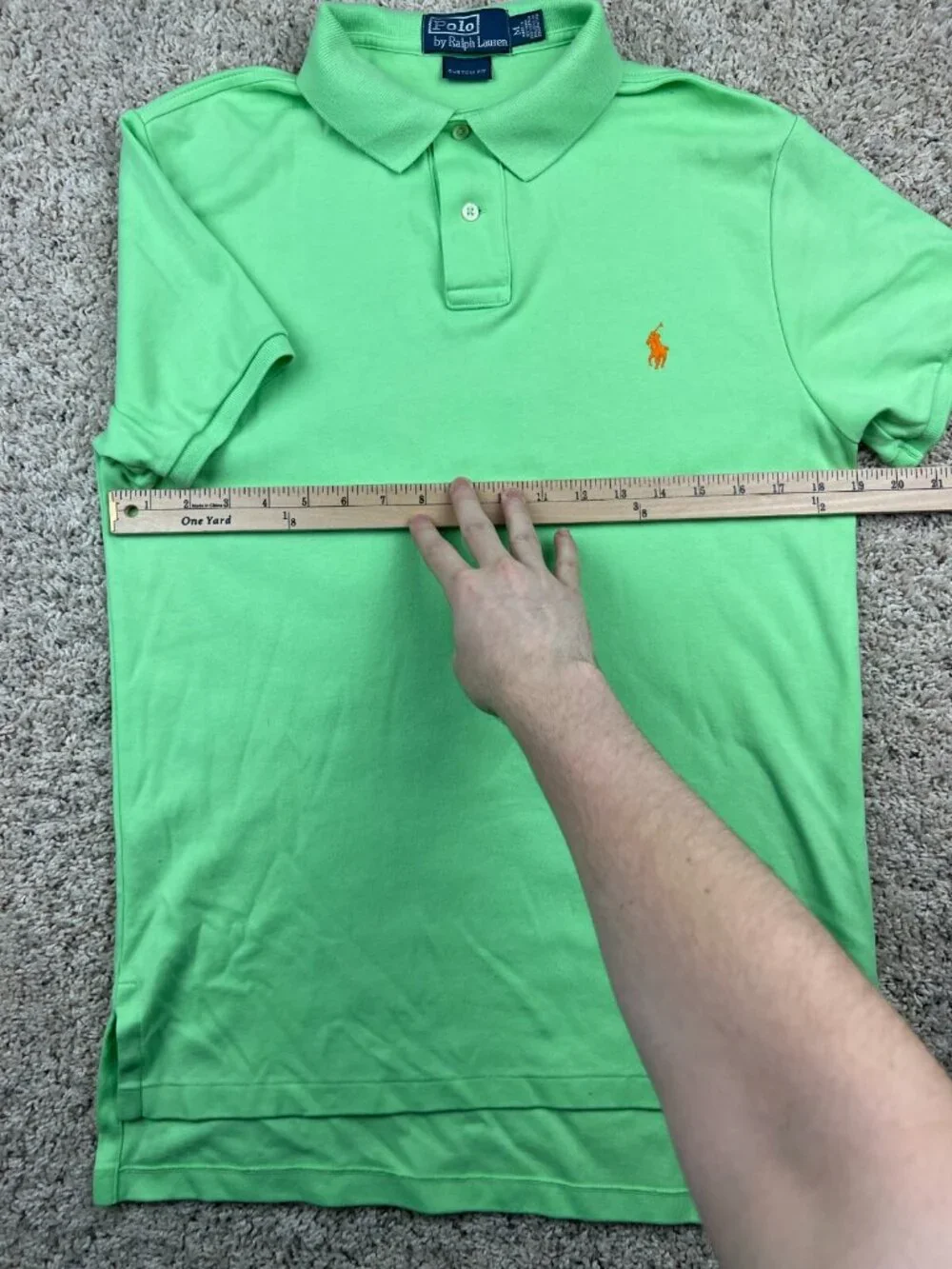 Polo Ralph Lauren Polo Shirt Size Medium Green Custom Fit Cotton Orange Pony
